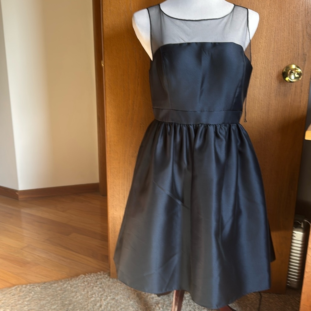 Adrianna Papell Fit & Flare Cocktail Dress Sheet Lace Bodice Dark Blue Size 12